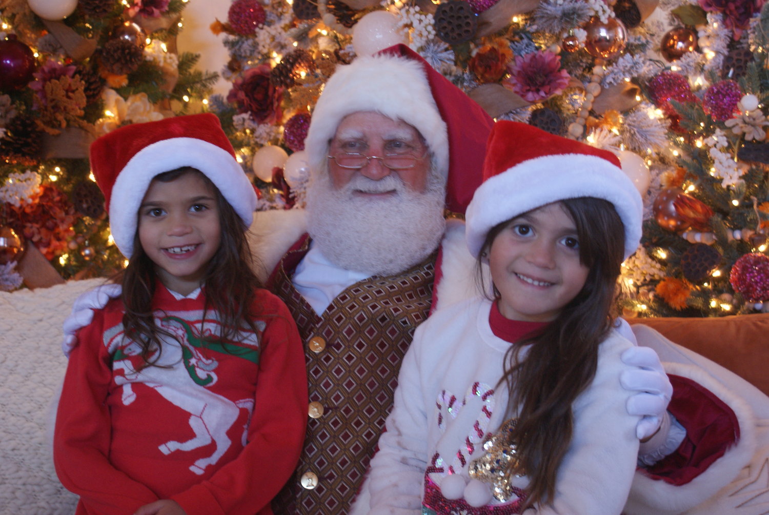 SAY CHEESE: Six-year-old twins Francesca (left) and Jovanna Martins were all smiles while meeting Santa on Saturday.